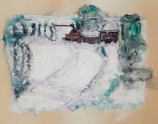A Country Winter Watercolor Abstract Painting