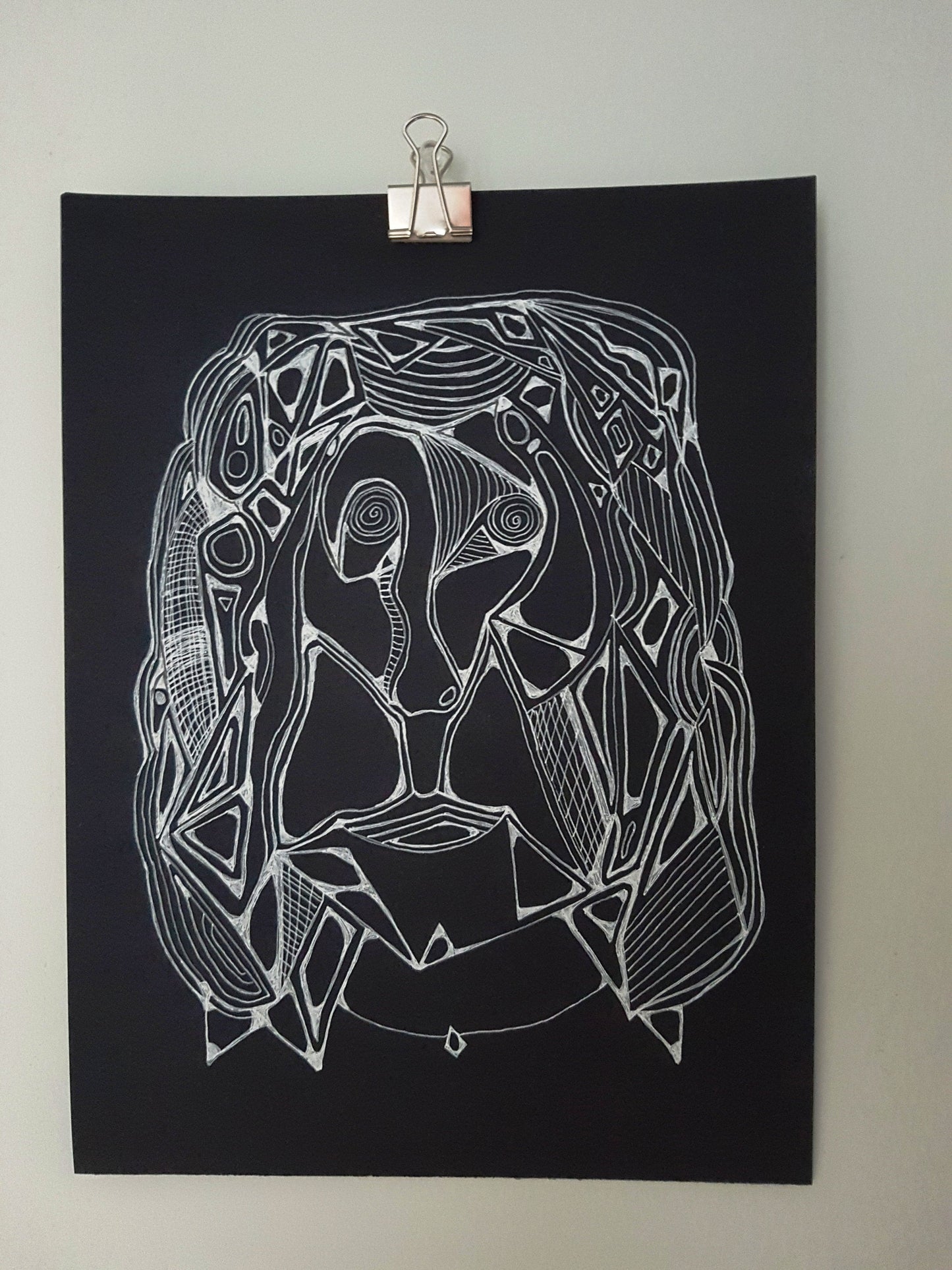 Facing Abstract Black and White Sketch