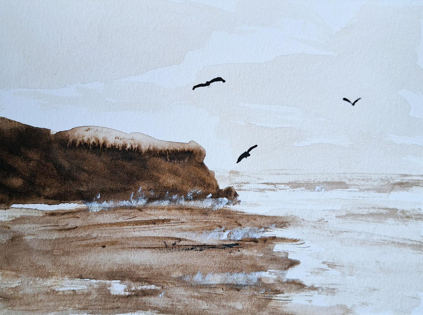 Watercolor Coffee Beach Painting