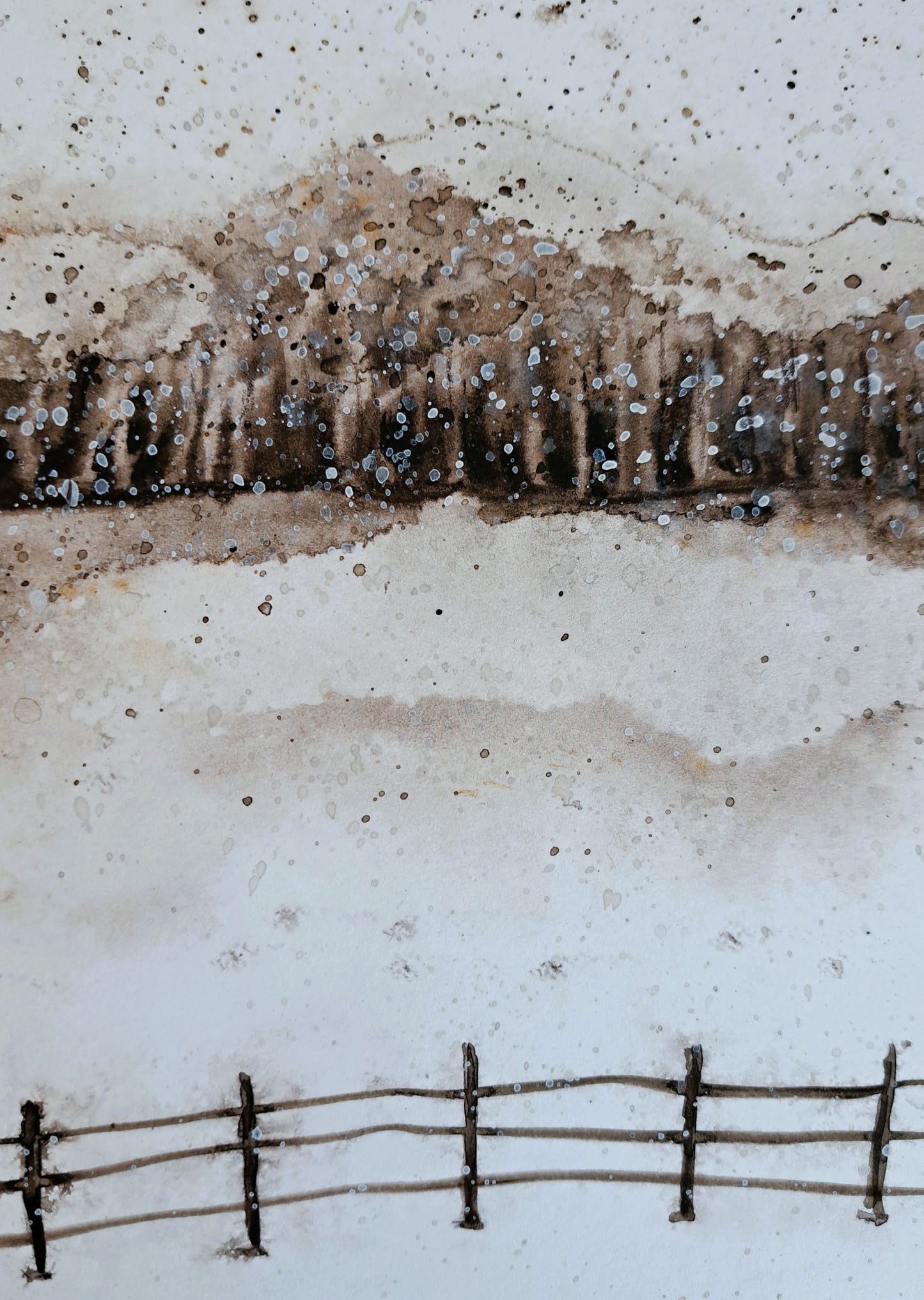 Winter Ranch Coffee Watercolor Painting