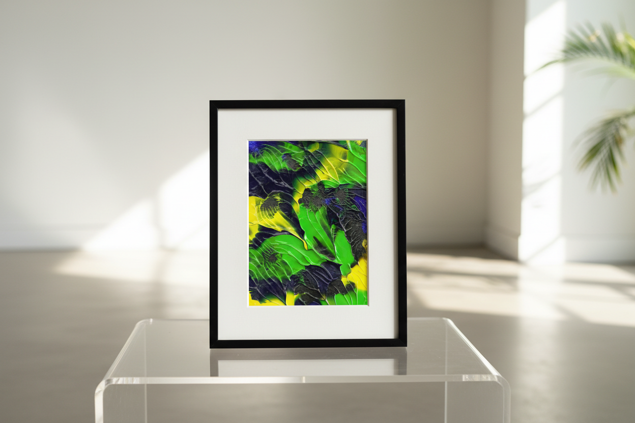 Tropical Forest Abstract in Frame on Clear Table