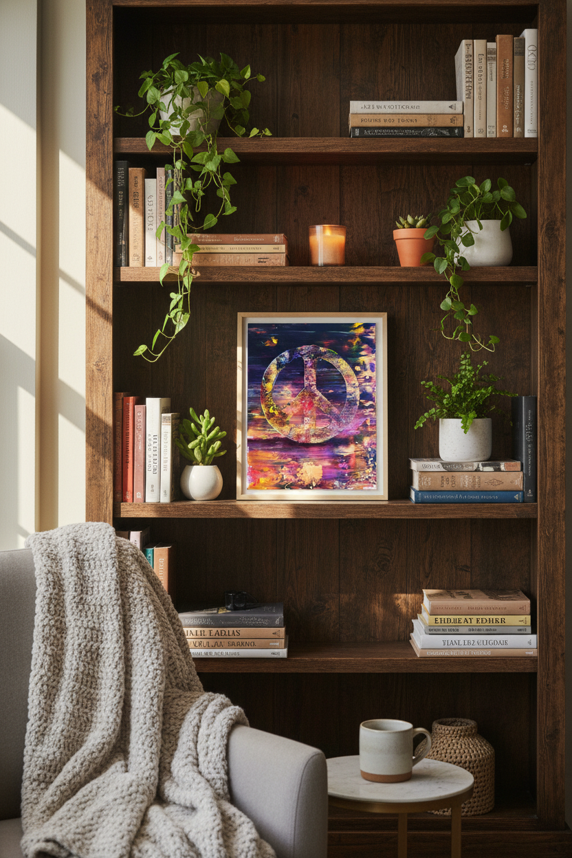 Urban Peace Sign on Bookshelf