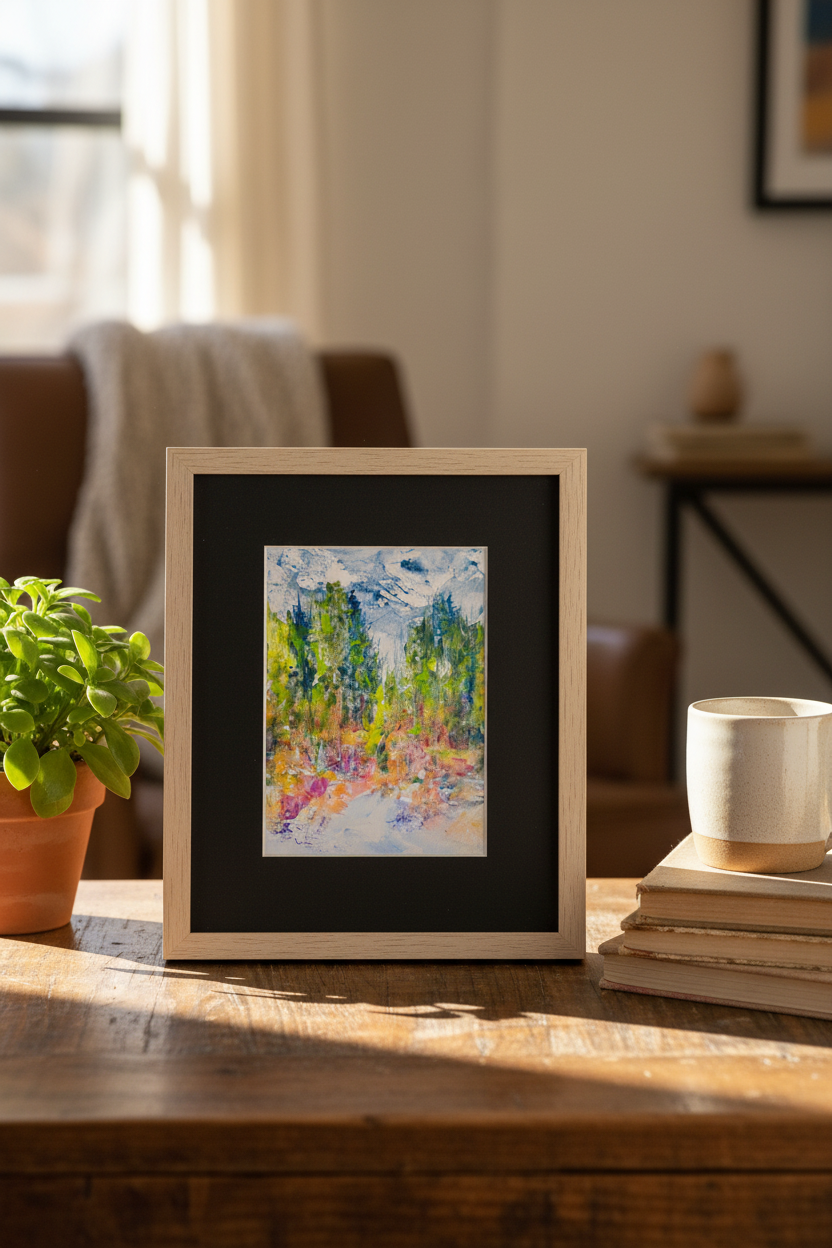 Watercolor Painting - Black Mat on Table