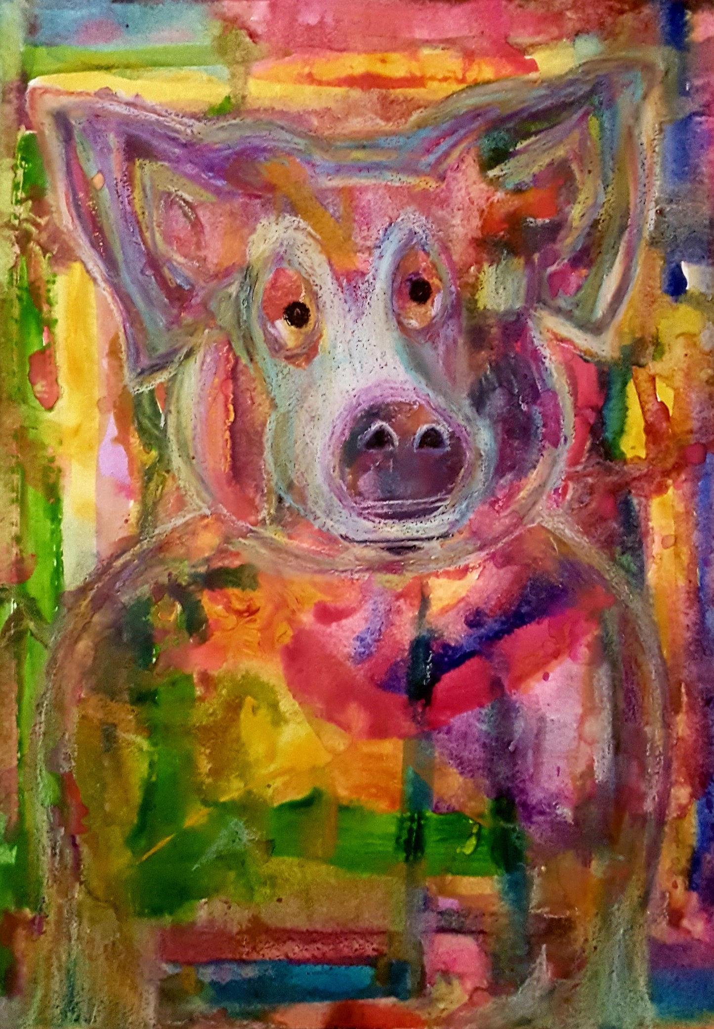 Sold - Pig in Pastel and Watercolor