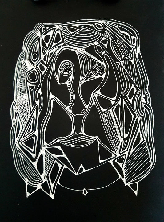 Facing Abstract Black and White Sketch