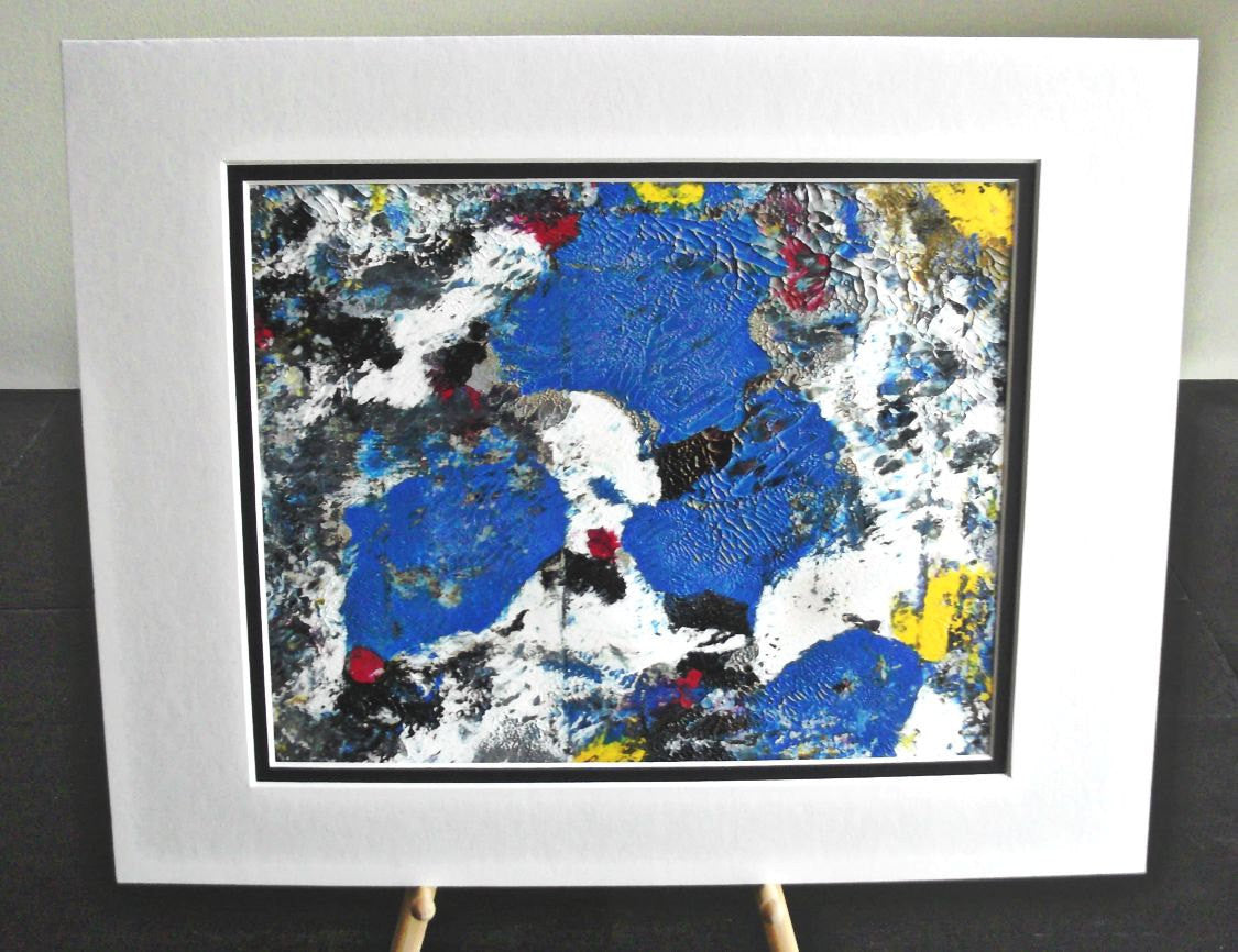 Satellite Image Original Fine Art Abstract Painting in White Mat