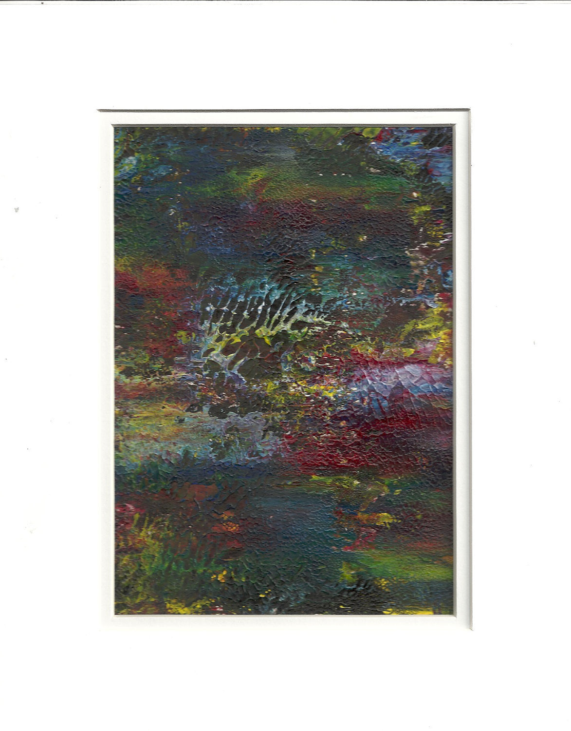Original Acrylic Abstract POND Painting Fine Art in White Mat.