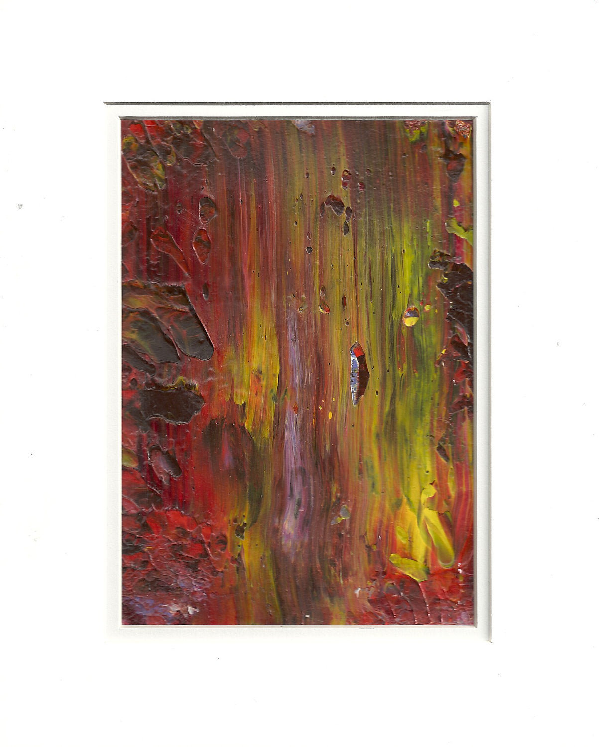 Original Acrylic ABSTRACT IN FALL Painting Fine Art in White Mat.