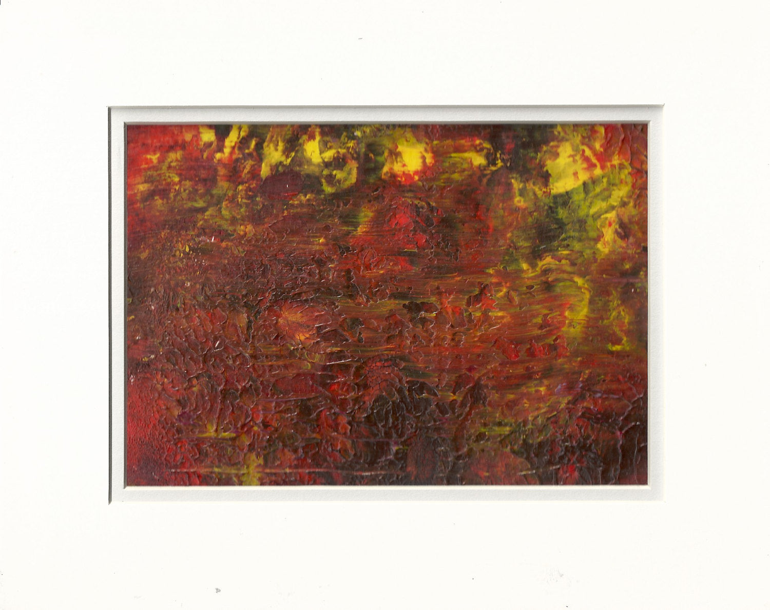 Original Acrylic Abstract Fire Storm Painting Fine Art in White Mat