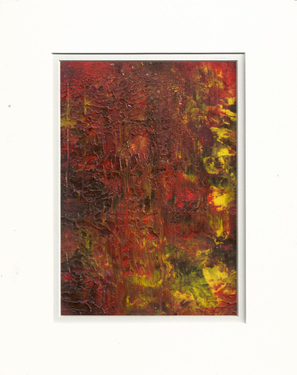 Original Acrylic Abstract Fire Storm Painting Fine Art in White Mat