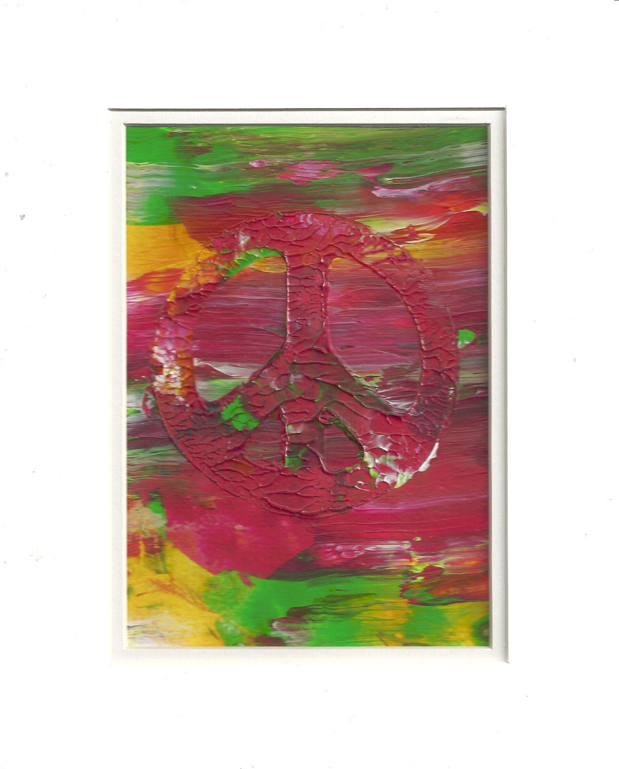 Original Acrylic Abstract Peace Hippie Painting Fine Art in Double White Mat by Ryan O'Neill