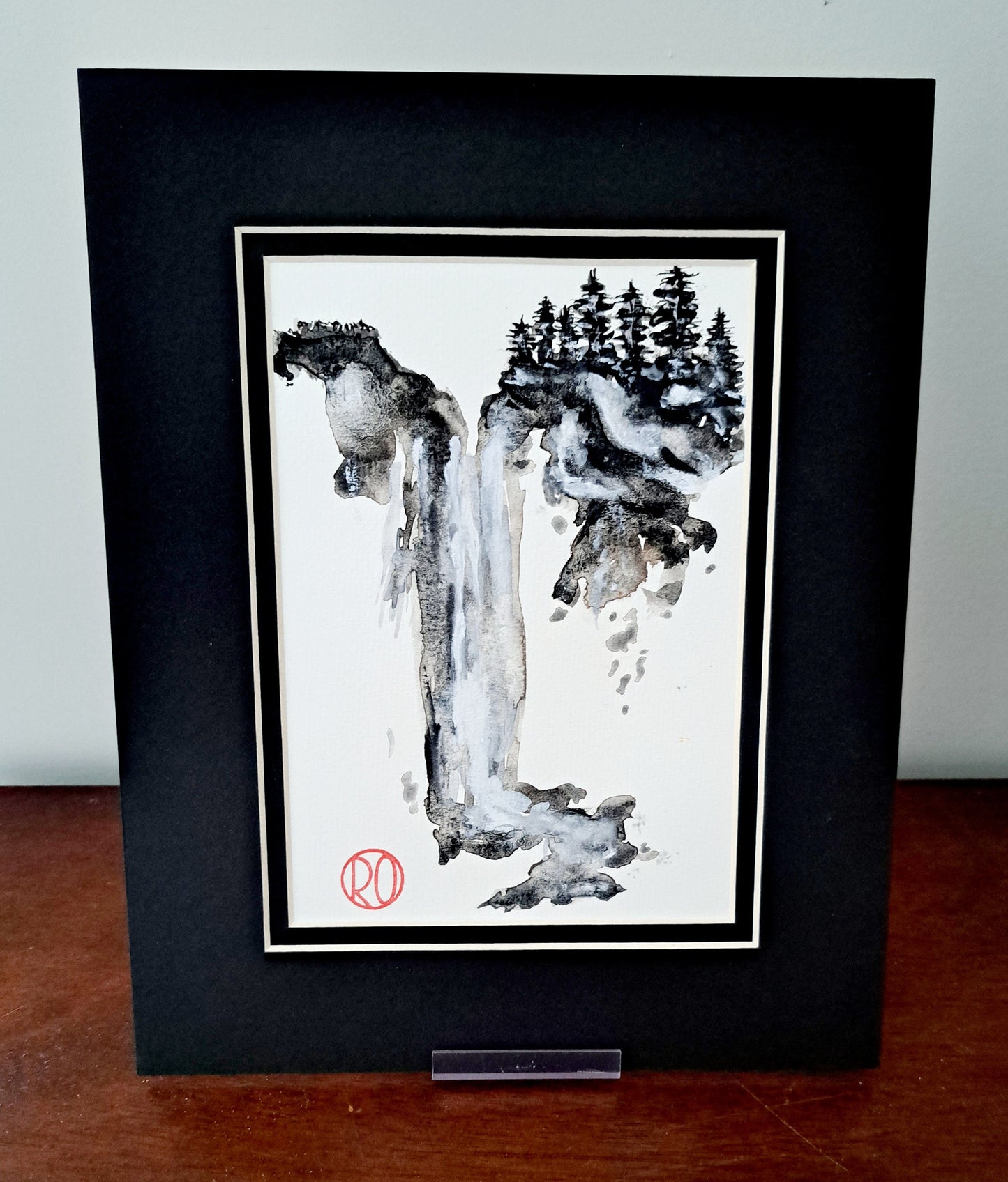 Sacred Mountain Watercolor Charcoal Painting