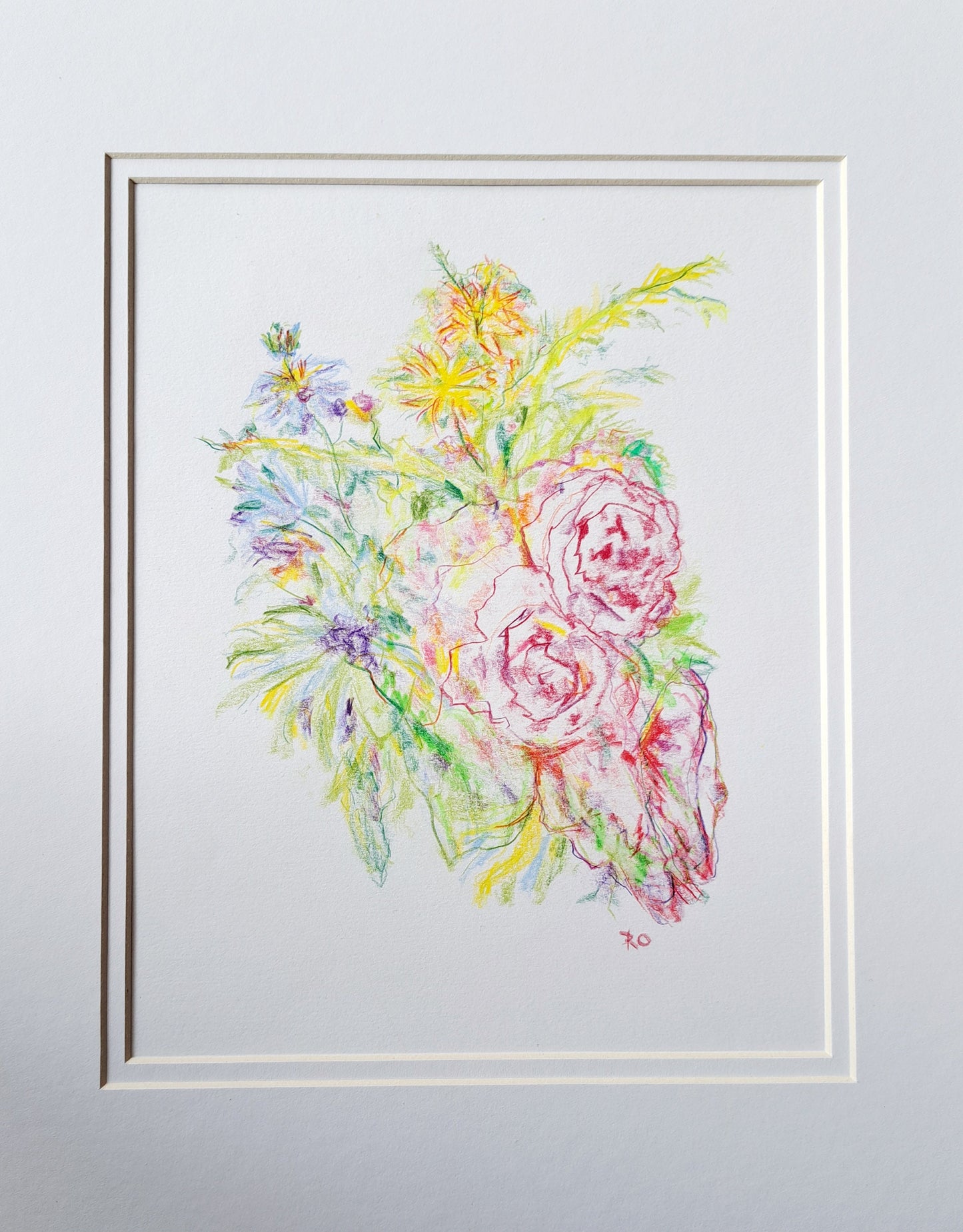 Bouquet of Flowers Color Pencil Drawing