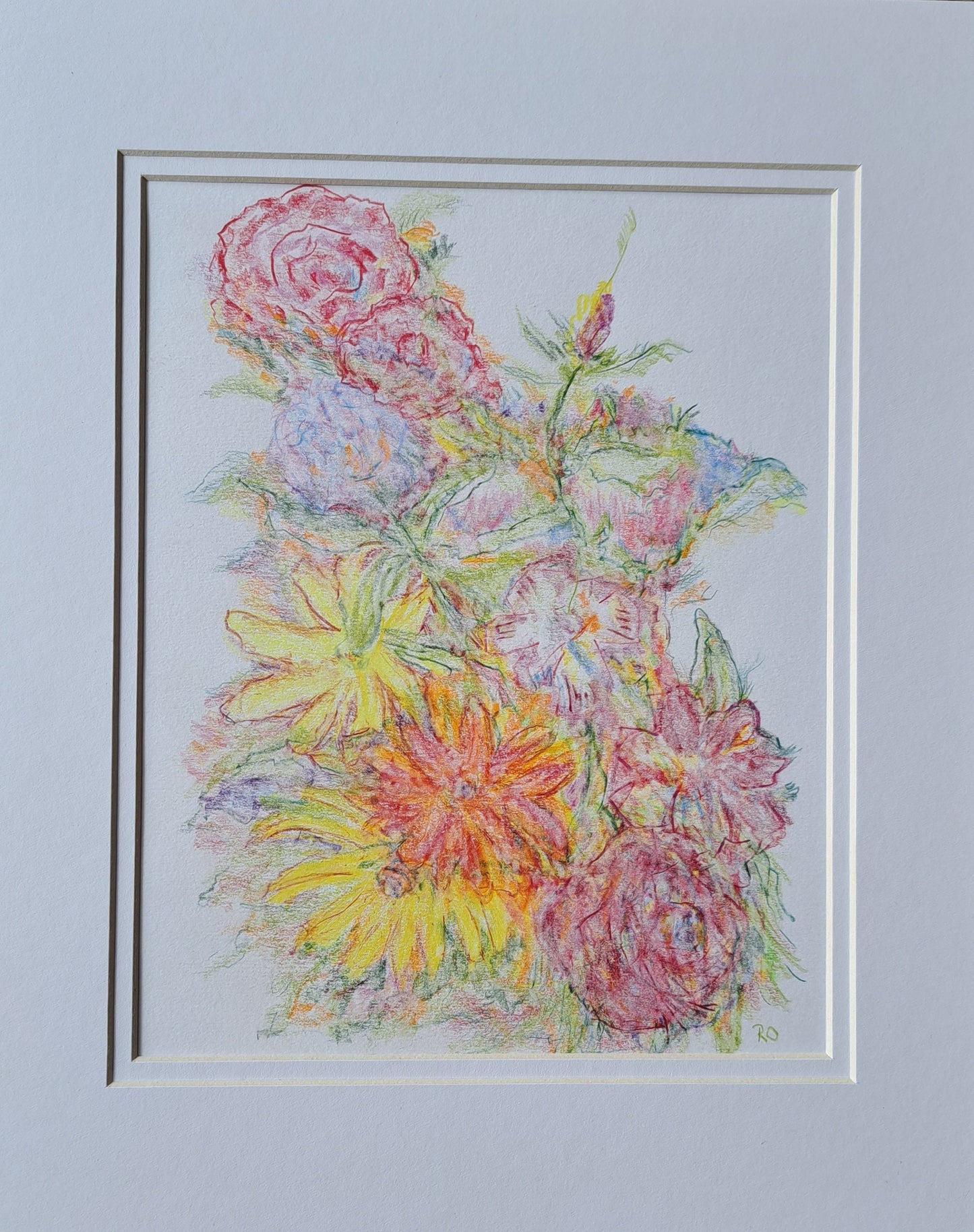 Garden Flowers Colored Pencil Drawing