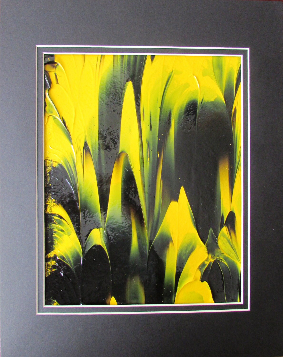 Black On Yellow Original Abstract Acrylic Painting in Black Mat